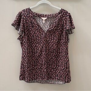 Rebecca Taylor Floral Flutter Sleeve Blouse